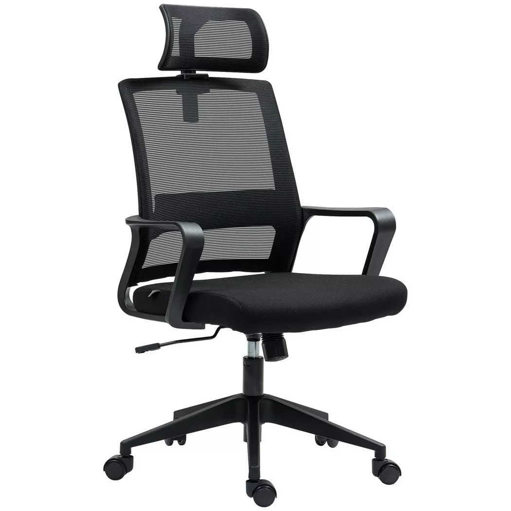 Northio – Bürostuhl Ergonomischer Schreibtischstuhl mit Armlehne, Verstellbar Kopfstütze, Höhenverstellbarer Mesh Drehstuhl Wippfunktion, Schwarz, 60X62CM
