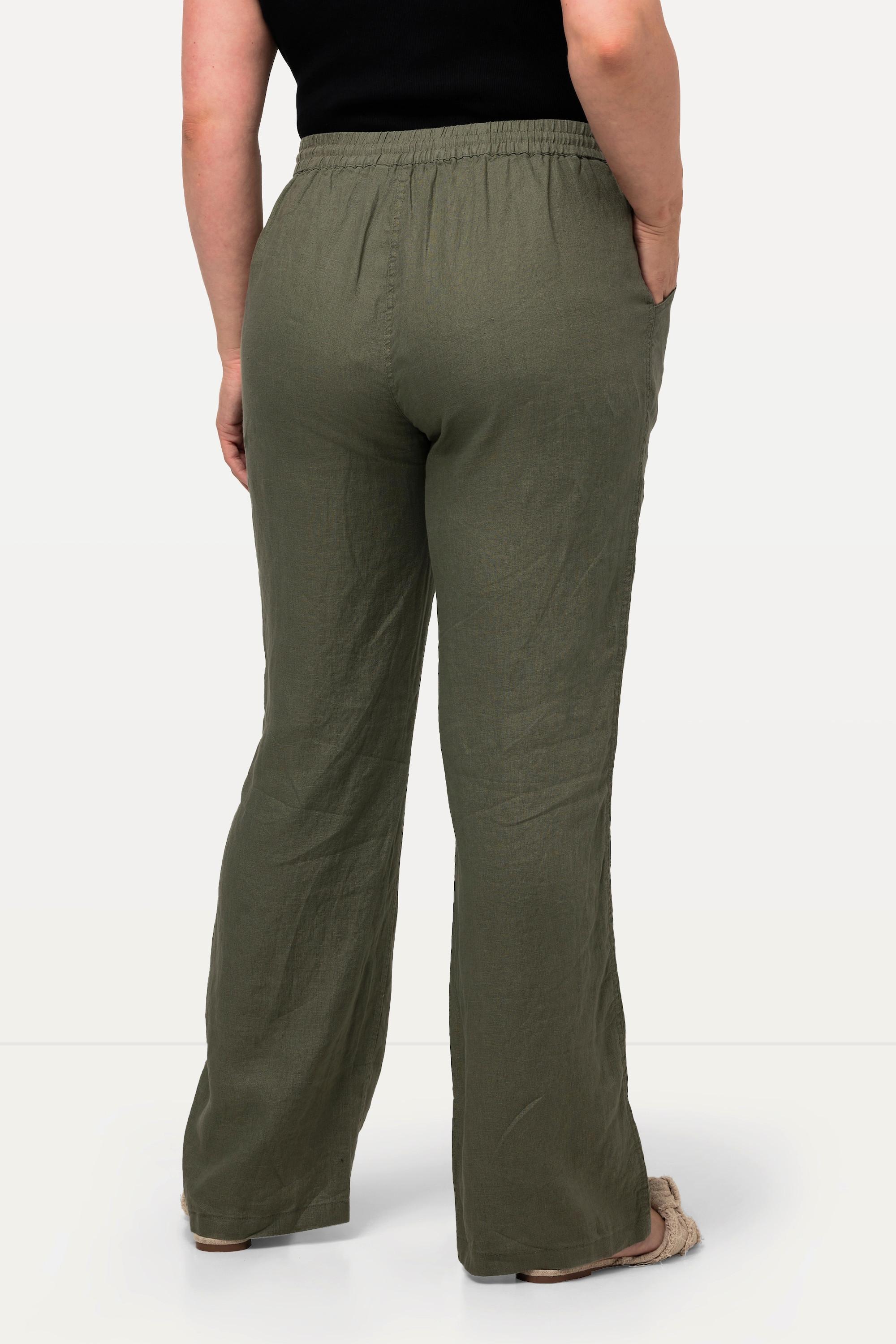 Ulla Popken Leinenhose Mary Elastikbund Weites Gerades Bein  