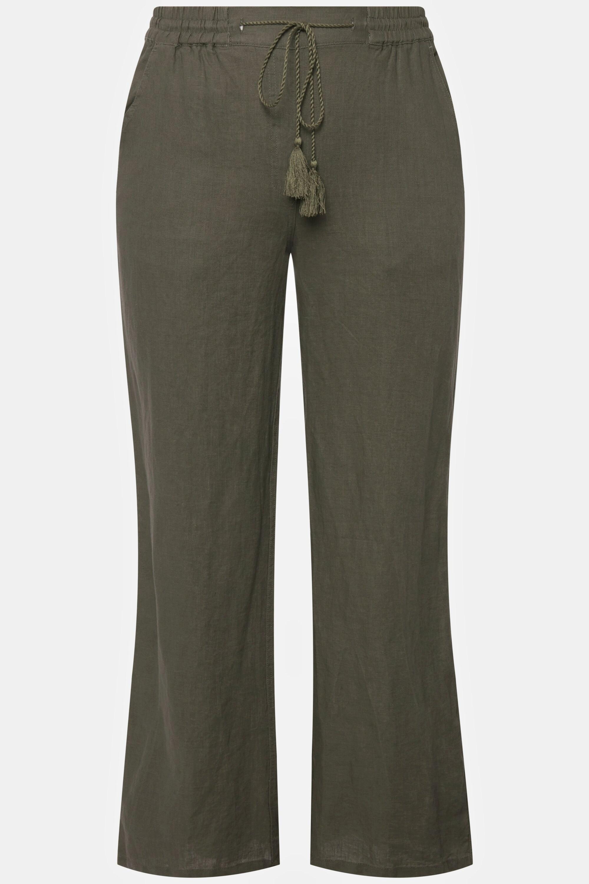 Ulla Popken Leinenhose Mary Elastikbund Weites Gerades Bein  