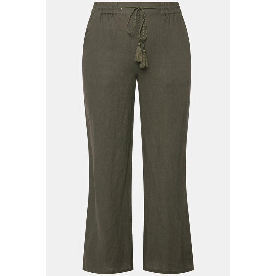 Ulla Popken Pantalon Lin Mary Taille Élastique Jambe Large Droite  