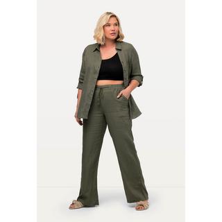 Ulla Popken  Pantalon en lin Mary à taille élastique, jambe droite et large 