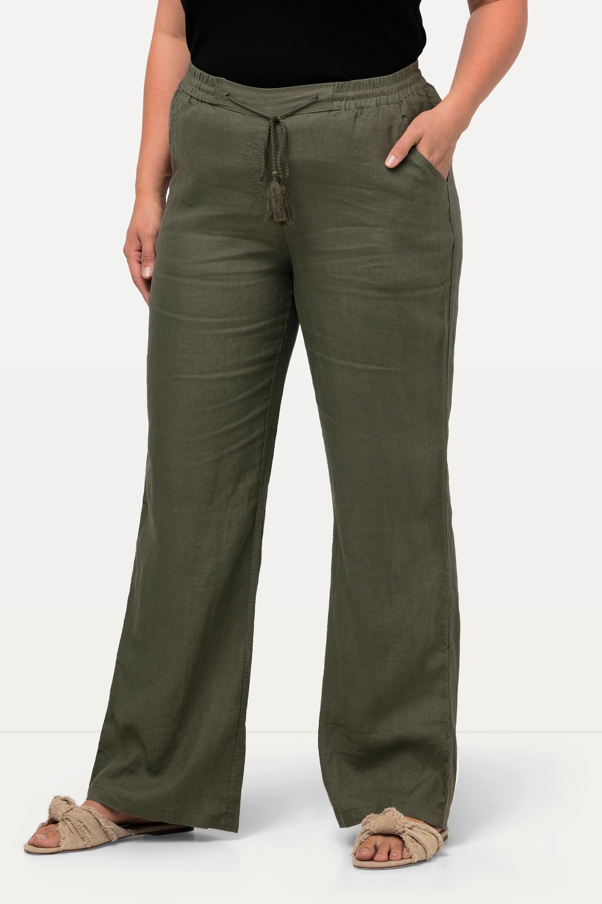 Ulla Popken Leinenhose Mary Elastikbund Weites Gerades Bein  