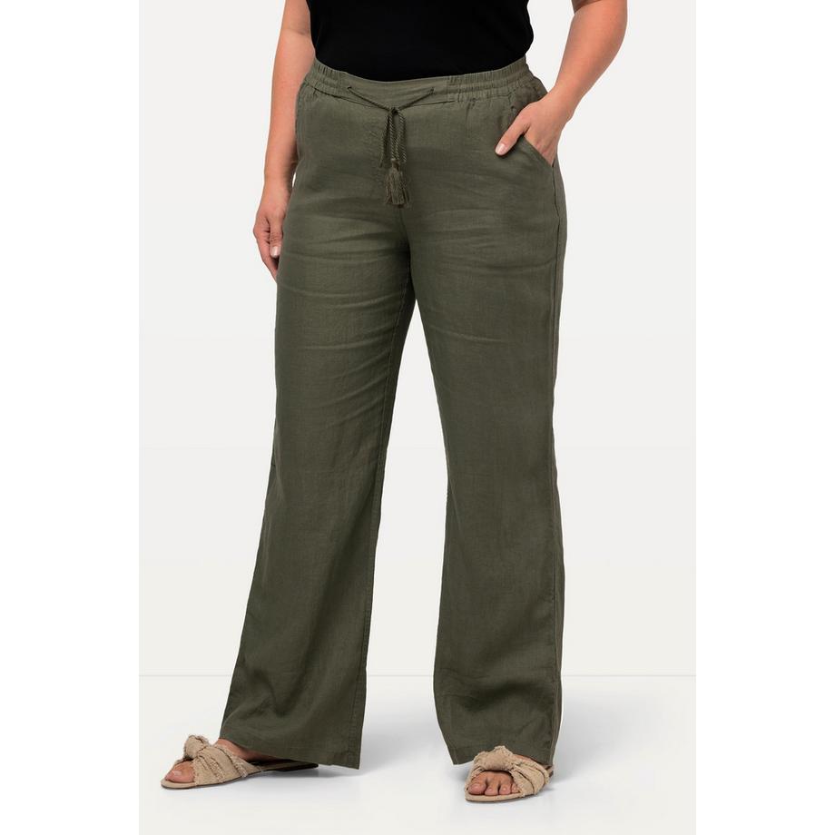 Ulla Popken Pantalon Lin Mary Taille Élastique Jambe Large Droite  
