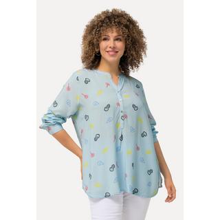 Ulla Popken  Blouse imprimé BD. Col montant avec encolure en V. Manches longues 