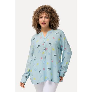 Blouse imprimé BD. Col montant avec encolure en V. Manches longues