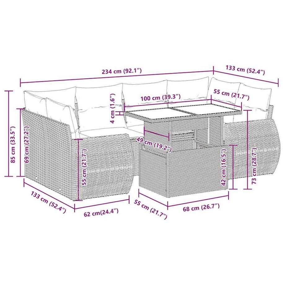 VidaXL Ensemble de canapés de jardin rotin synthétique  