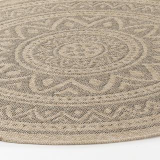 LIVABLISS Tapis Rond Extérieur/Intérieur Aspect Jute Beige/Noir Ø 100  