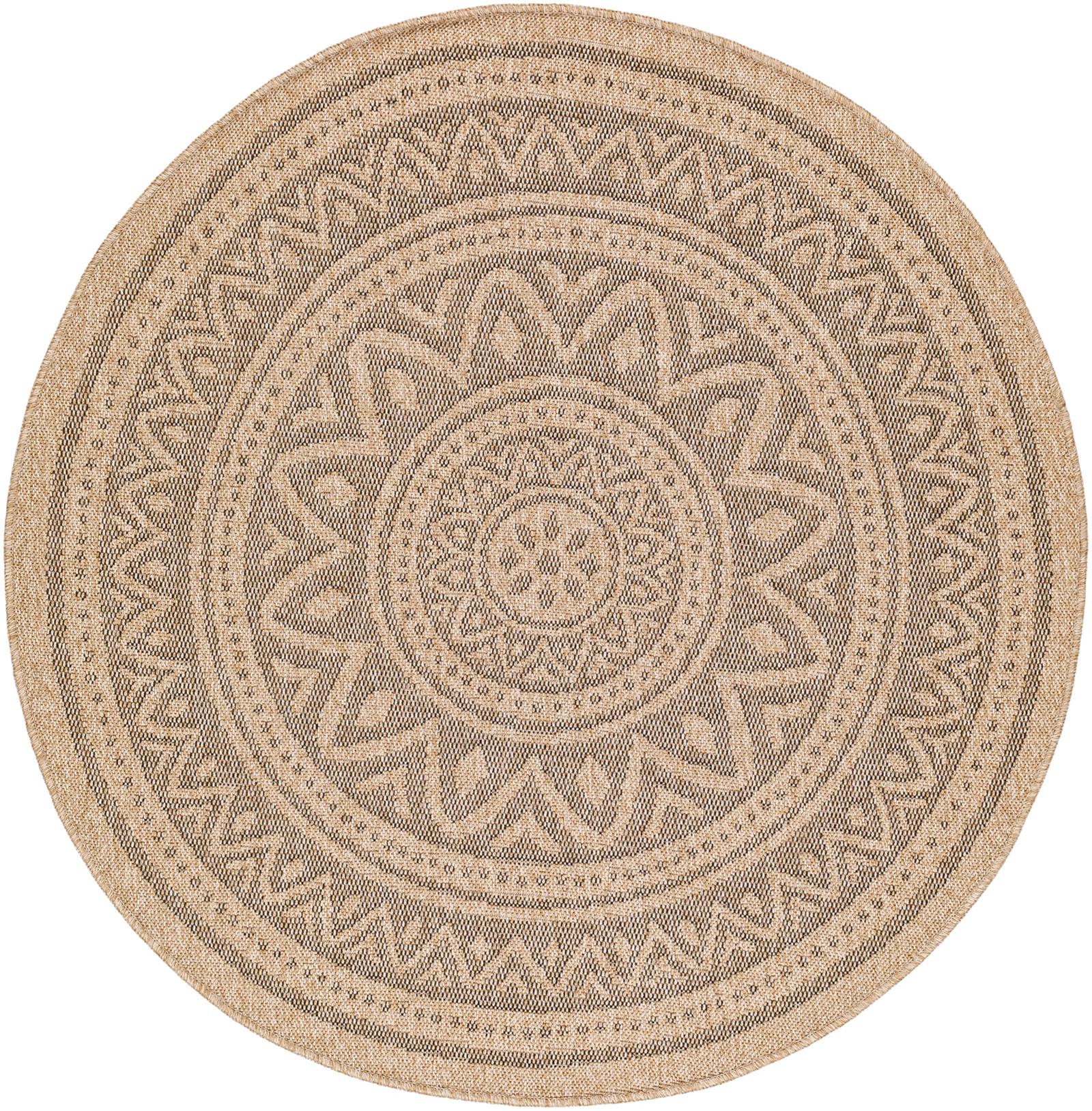 LIVABLISS Tapis Rond Extérieur/Intérieur Aspect Jute Beige/Noir Ø 100  