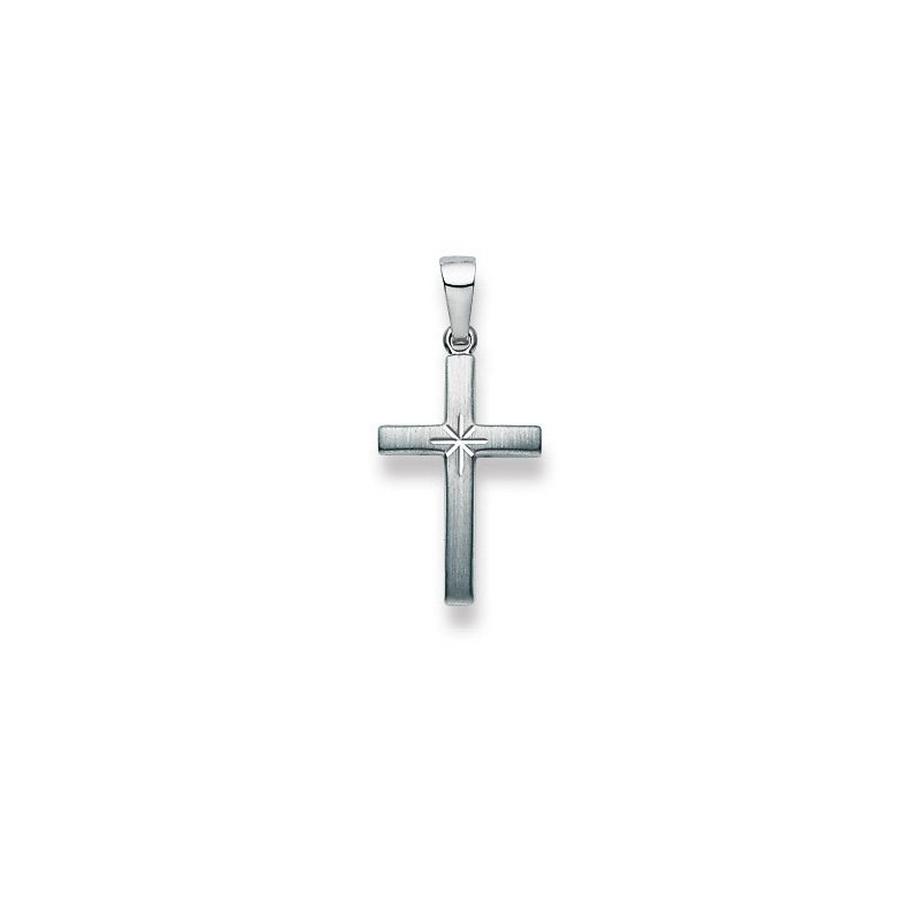 Pendentif croix en or blanc 750, 26x12mm