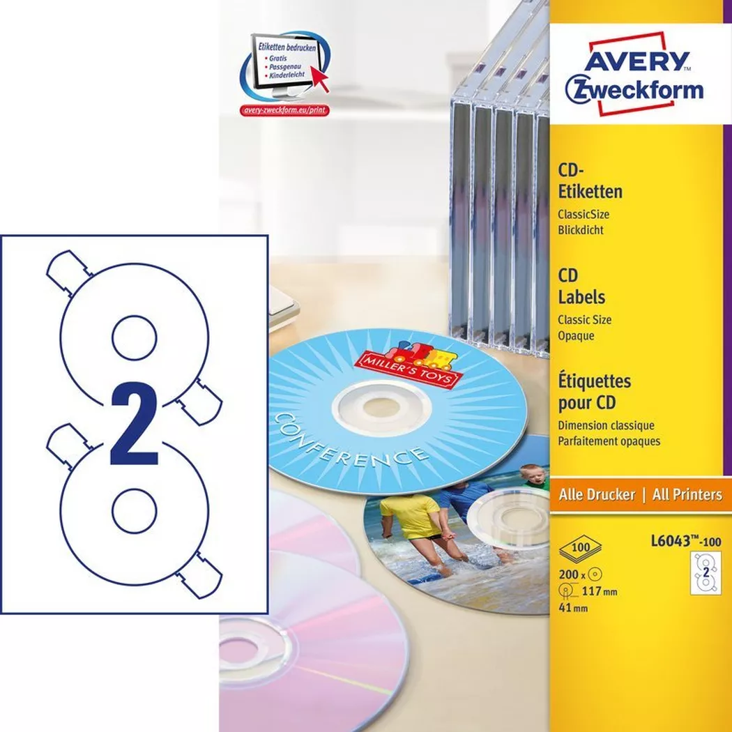 Avery-Zweckform – AVERY ZWECKFORM CD-Etiketten Classic 117mm, 100Bl., One Size, Weiss