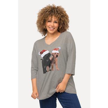 Weihnachts-Shirt, Pailletten, A-Linie, Rundhals, 3/4-Arm