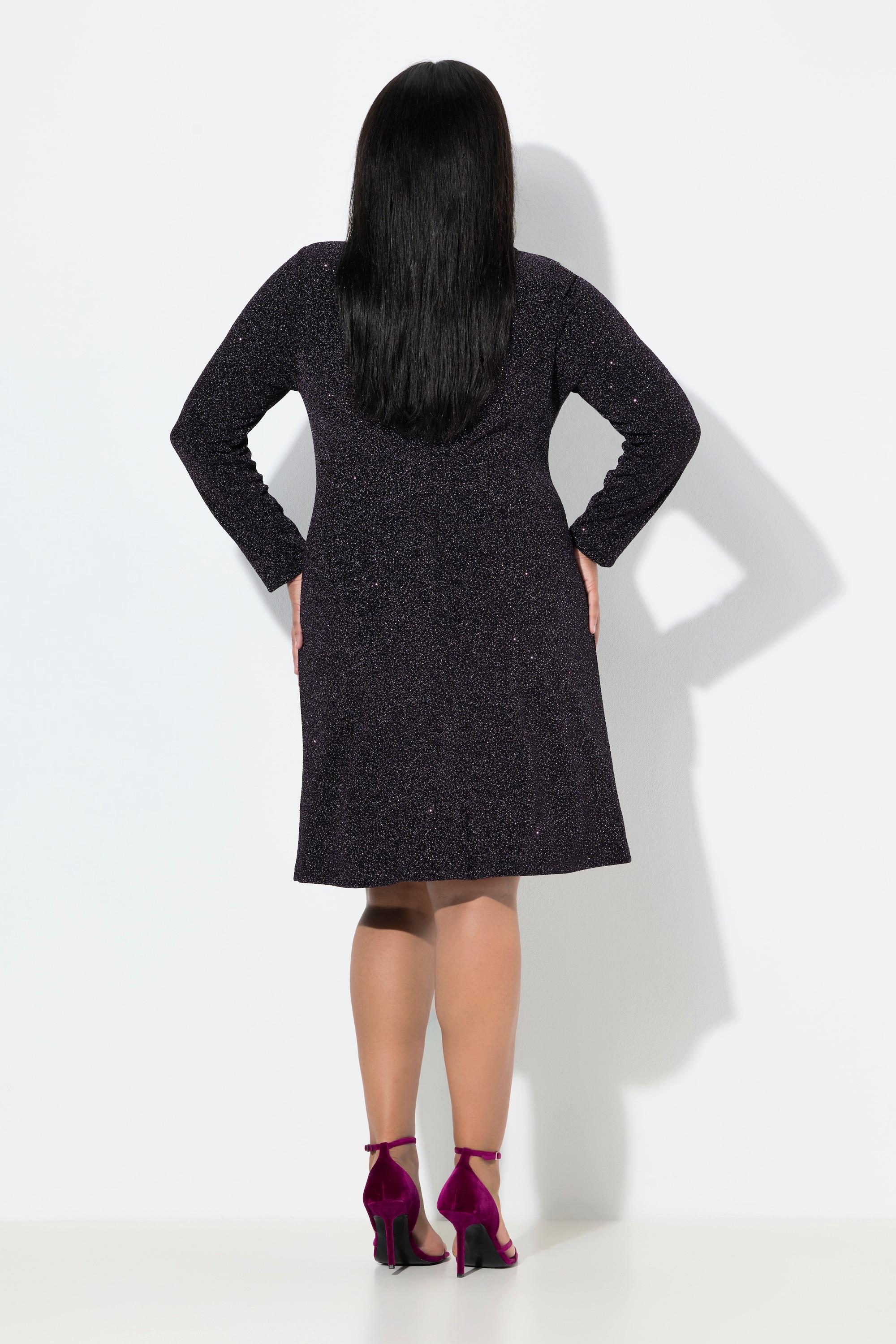 Ulla Popken Abito in jersey Effetto glitter Collo a revers Maniche lunghe  