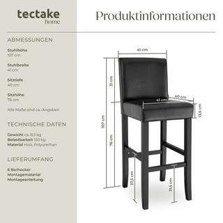 Tectake Sgabello da bar  imbottito con schienale  