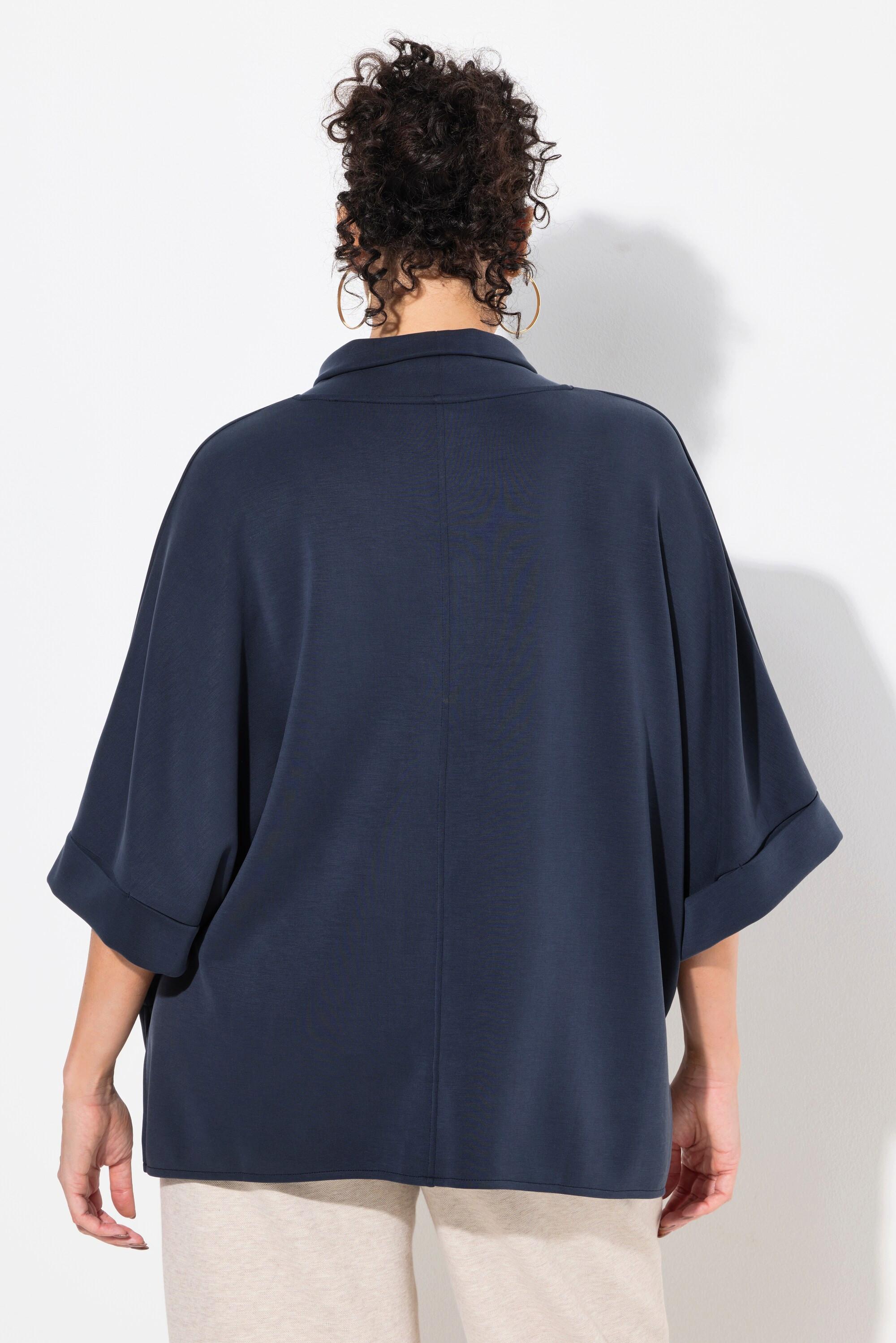 Ulla Popken  Poncho in felpa dal taglio oversize con collo alto, mezze maniche e modal 