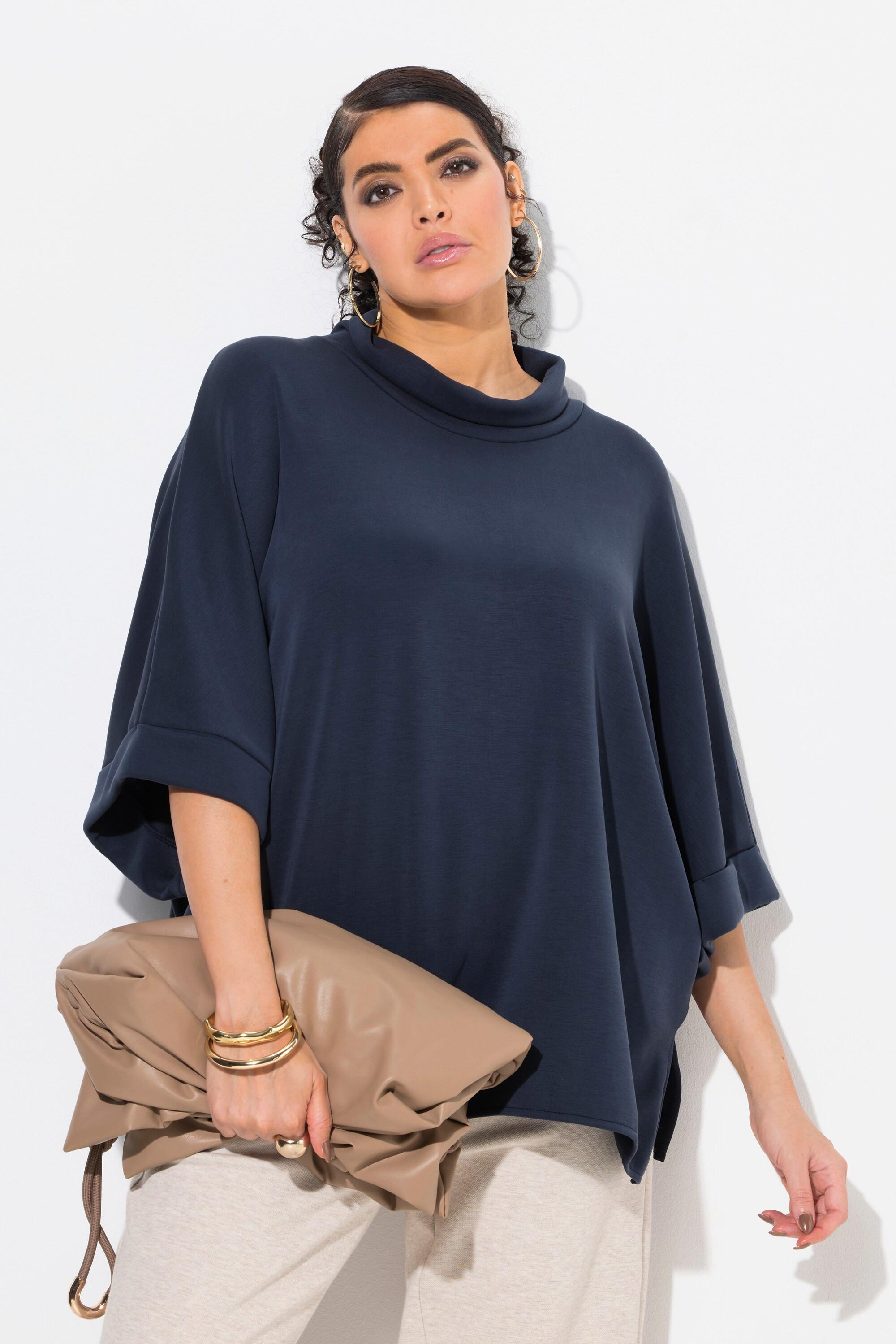 Ulla Popken  Poncho in felpa dal taglio oversize con collo alto, mezze maniche e modal 