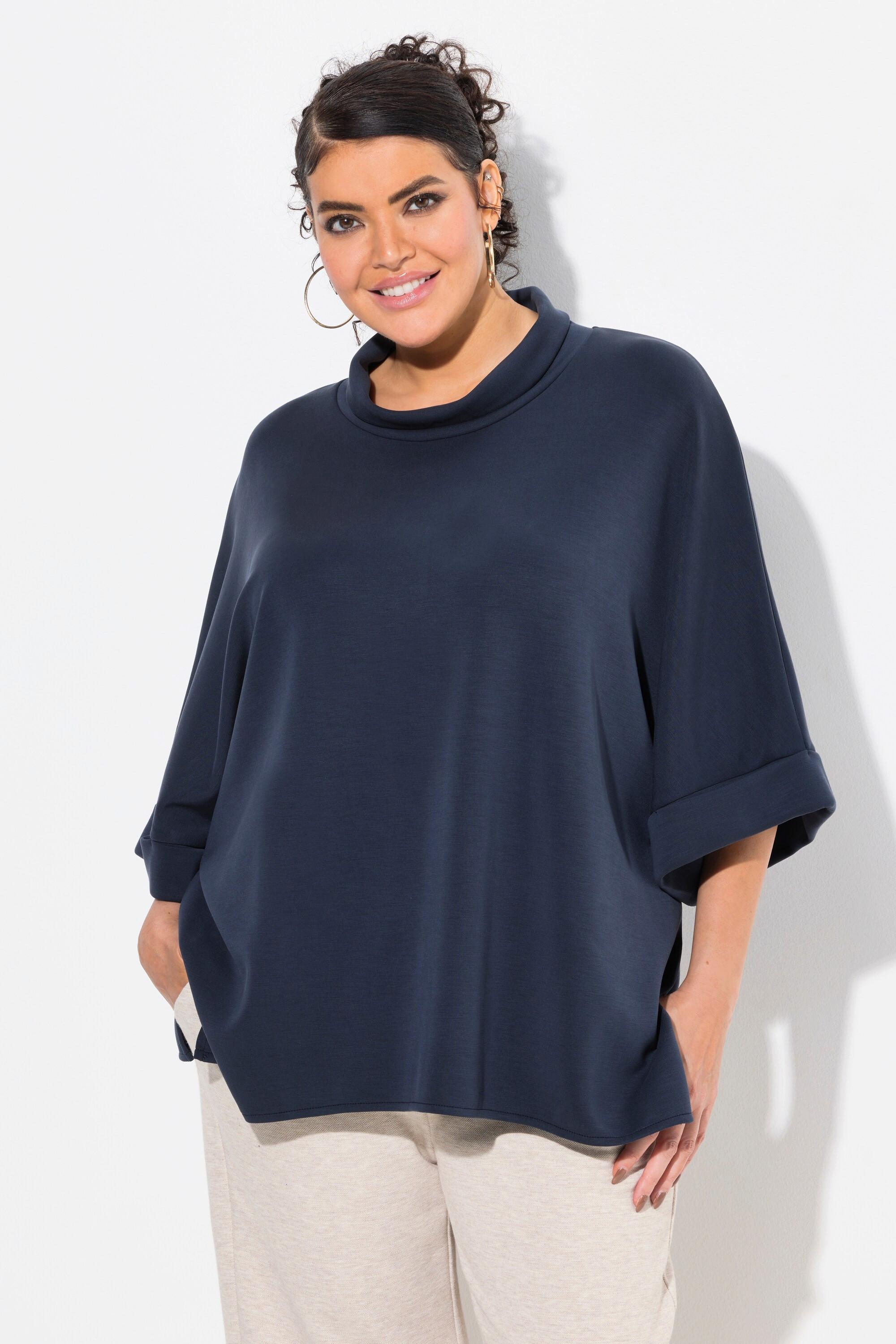 Ulla Popken  Poncho in felpa dal taglio oversize con collo alto, mezze maniche e modal 