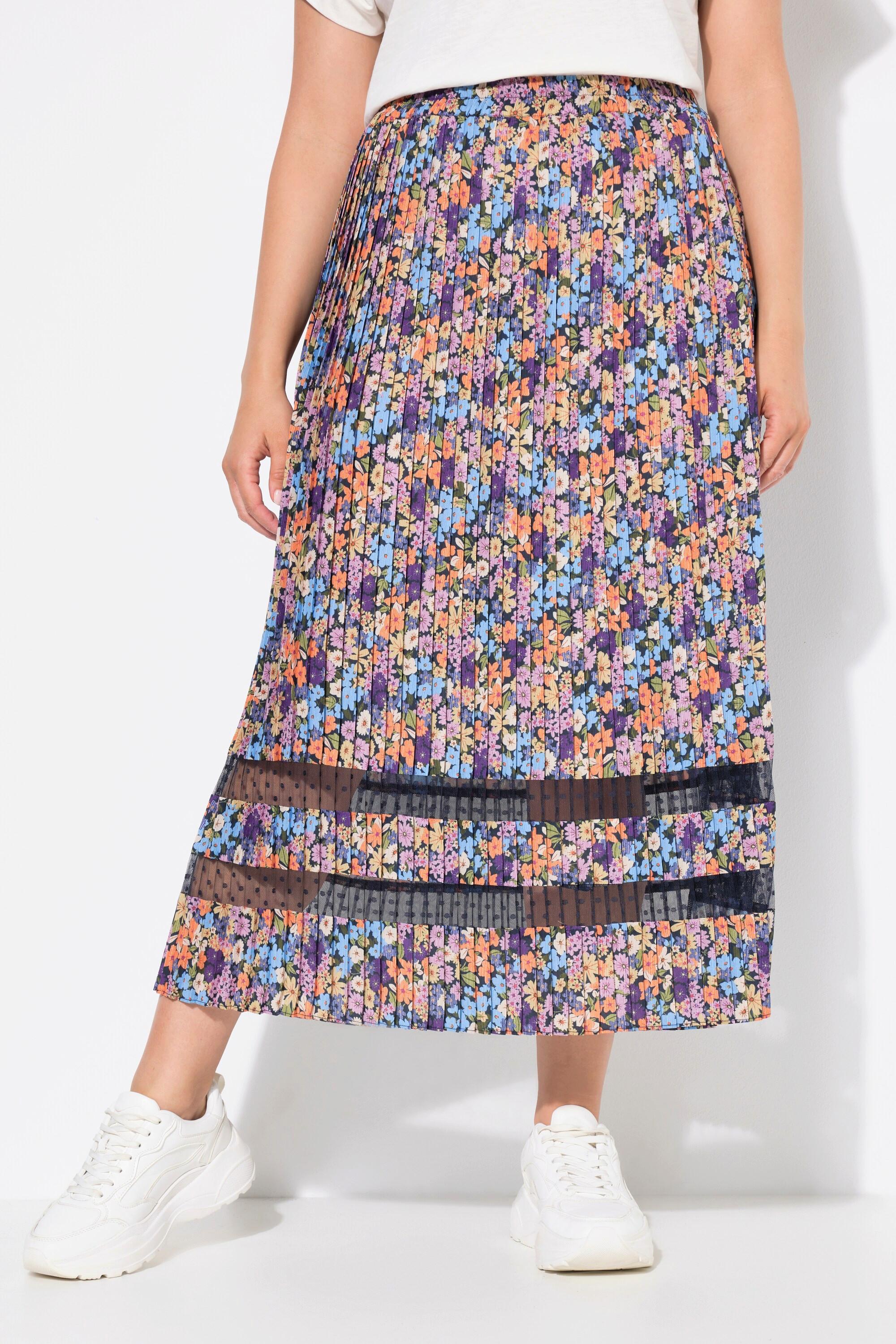 Ulla Popken Gonna Midi Plissettata Fasce Pizzo Taglio ad A Fascia Elastica  