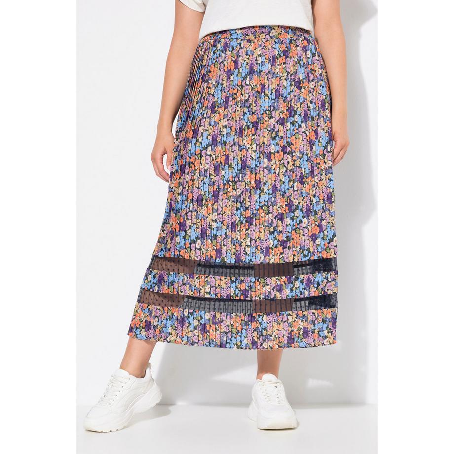 Ulla Popken Gonna Midi Plissettata Fasce Pizzo Taglio ad A Fascia Elastica  