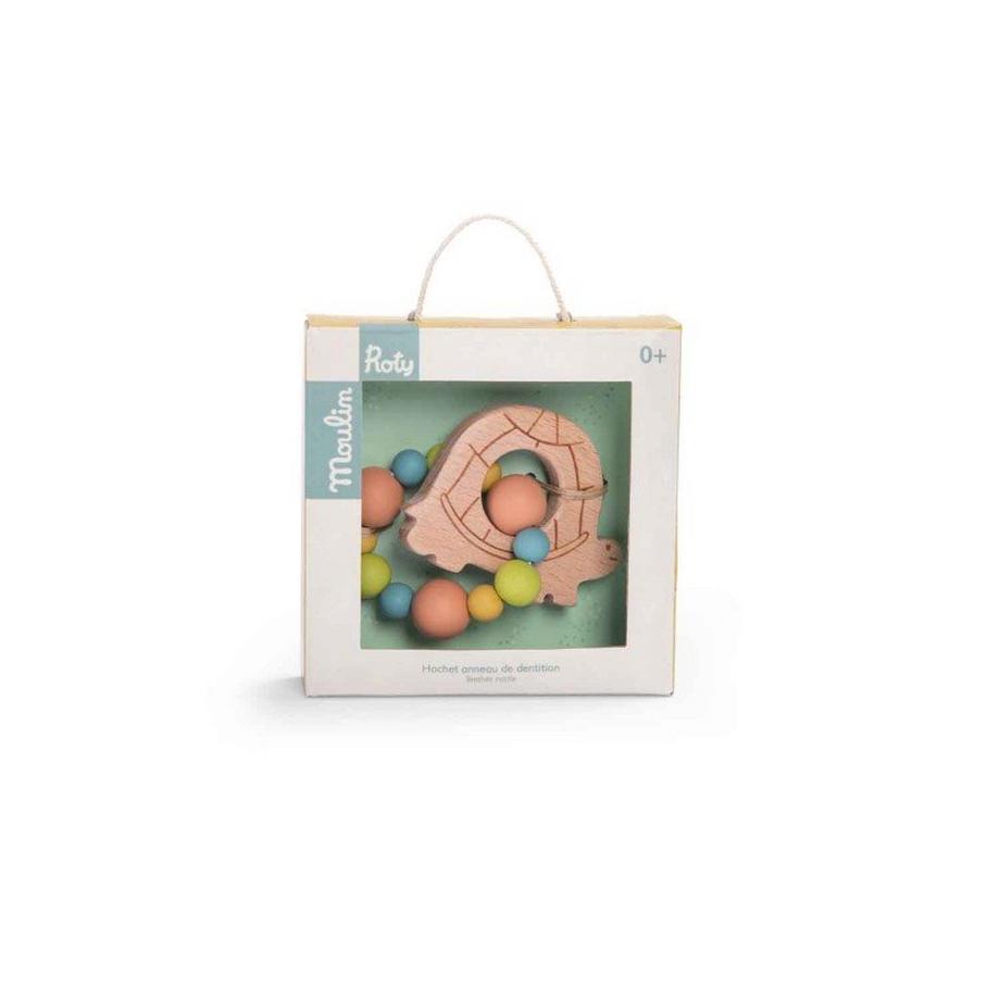 Rassel aus Holz und Silikon Trois Petits Lapins