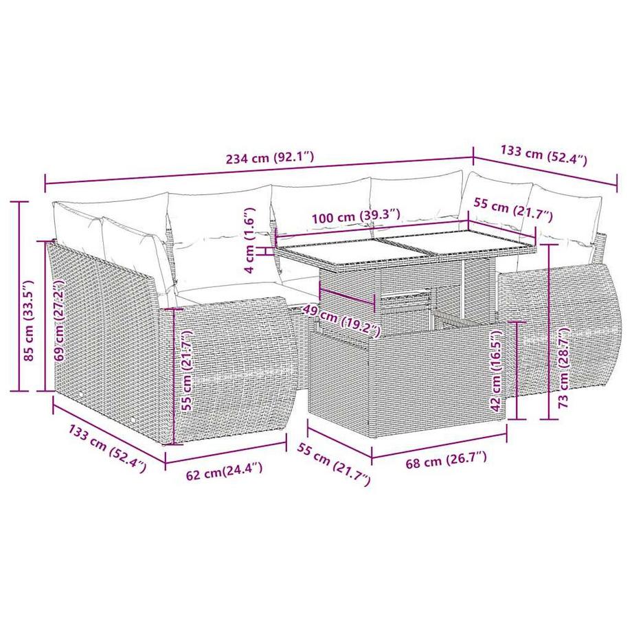 VidaXL Ensemble de canapés de jardin rotin synthétique  