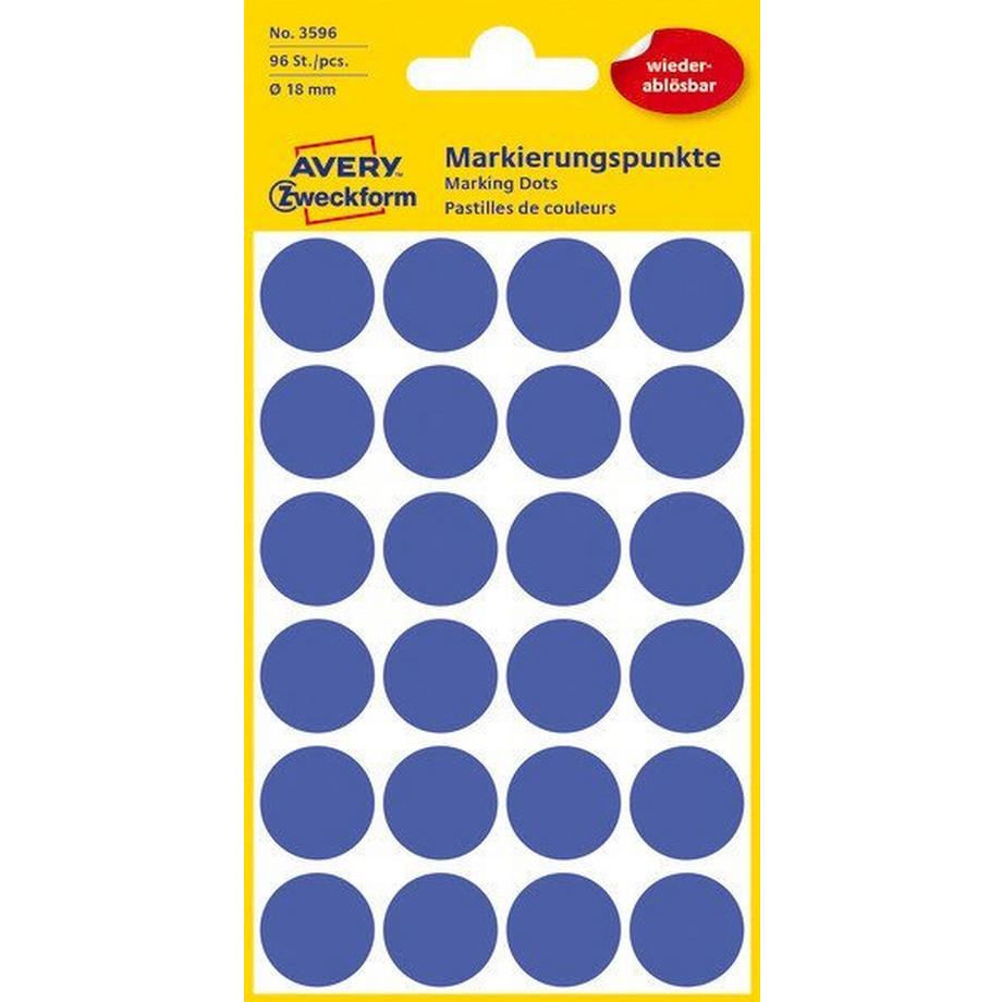 Avery Zweckform AVERY ZWECKFORM Markierungspunkte 18mm 3596 Blau, ablösbar 4 Blatt  