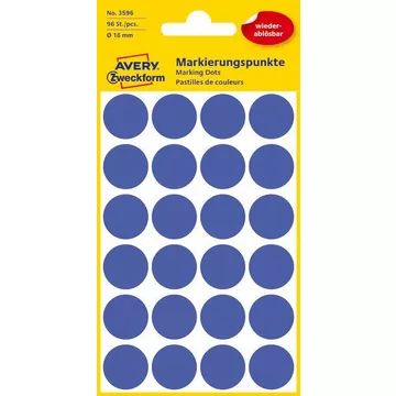AVERY ZWECKFORM Markierungspunkte 18mm 3596 Blau, ablösbar 4 Blatt