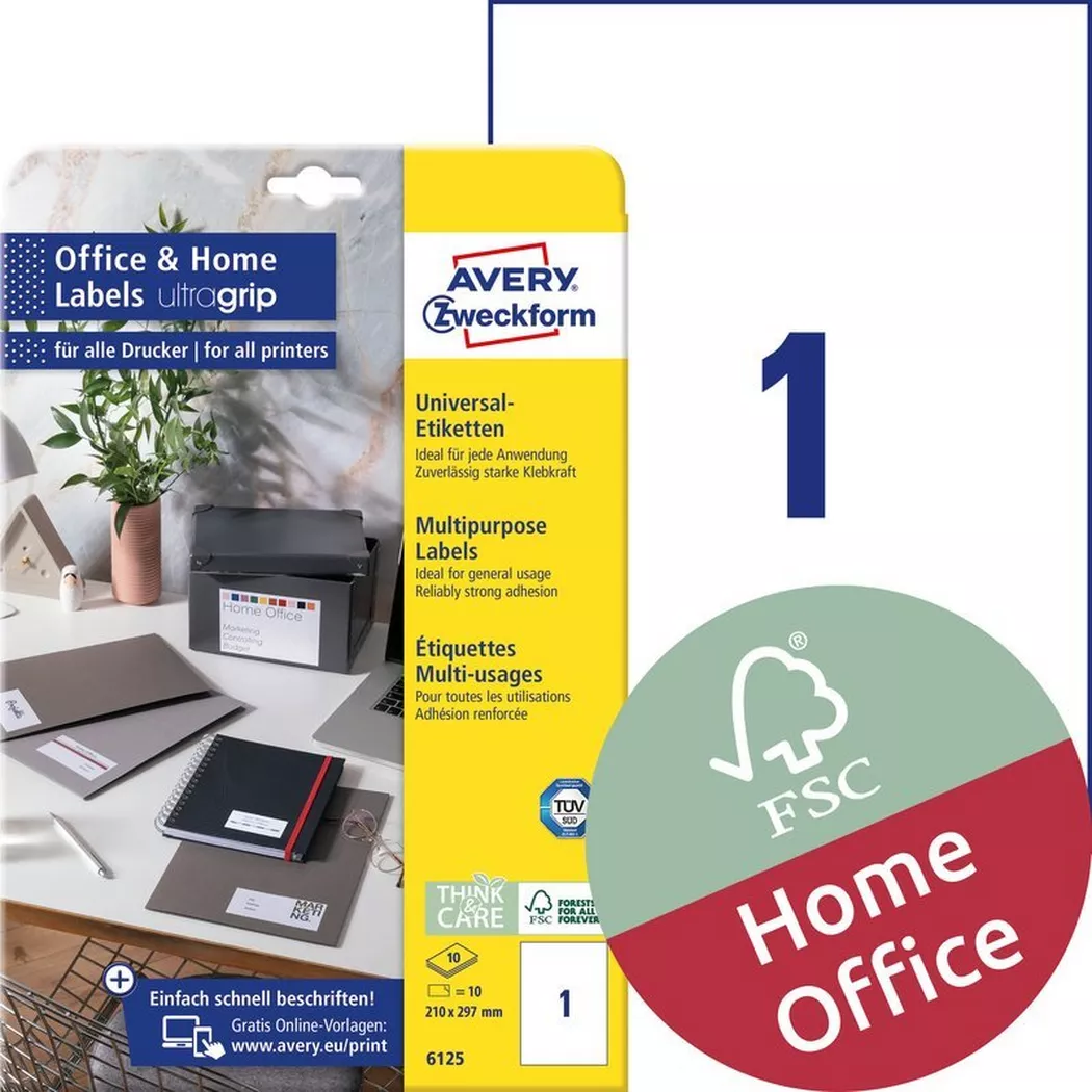 Avery-Zweckform – AVERY ZWECKFORM Etiketten 210x297mm, 10 Stk., One Size, Weiss