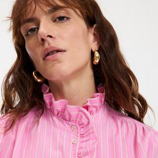 La Redoute Collections Gestreifte Boyfriend Bluse mit gerüschtem Stehkragen  