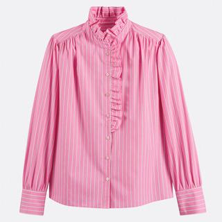 La Redoute Collections Gestreifte Boyfriend Bluse mit gerüschtem Stehkragen  