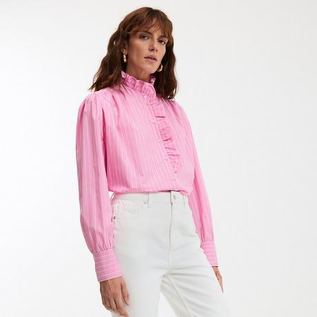 La Redoute Collections Gestreifte Boyfriend Bluse mit gerüschtem Stehkragen  