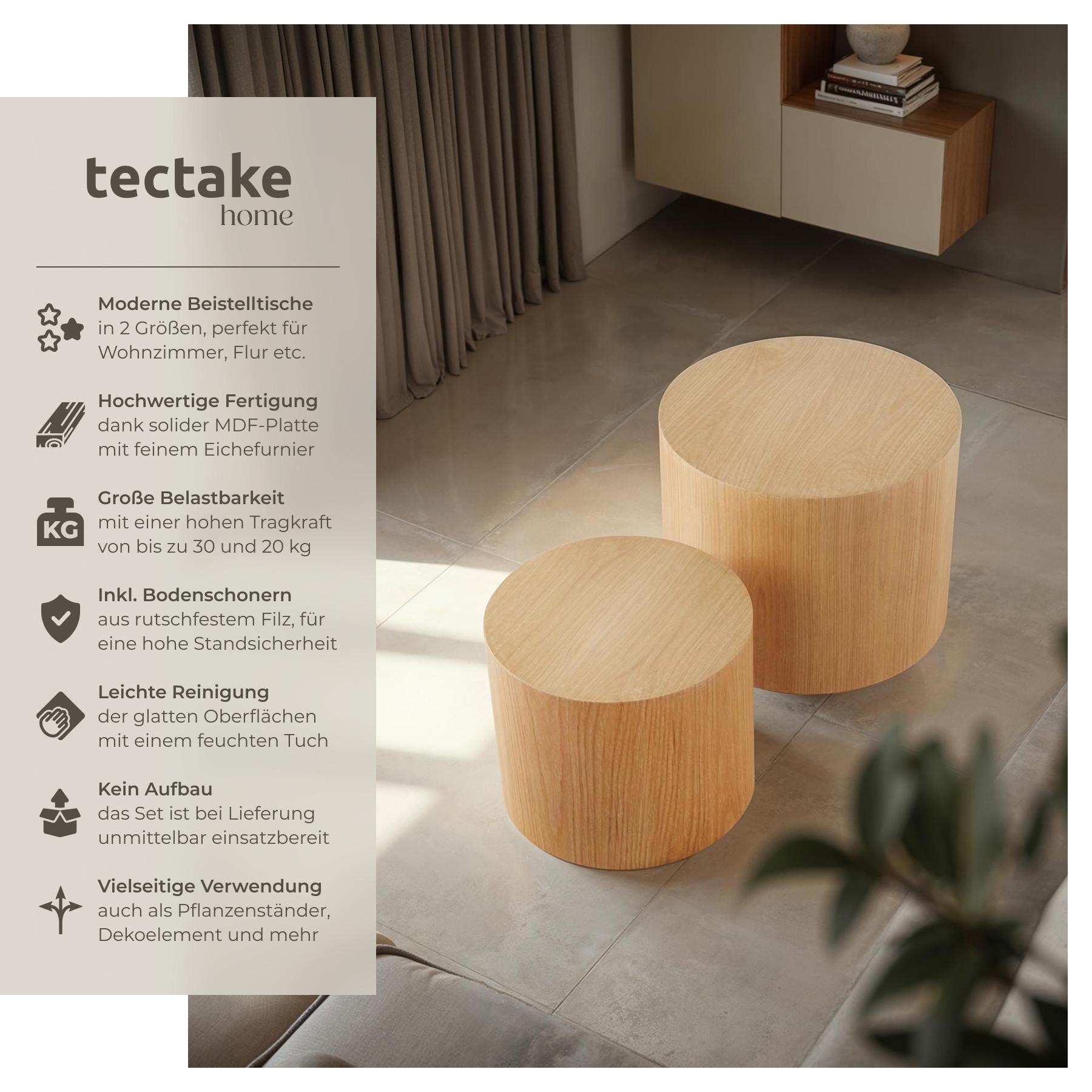 Tectake 2er Set Couchtische Danny rund Eichefurnier  
