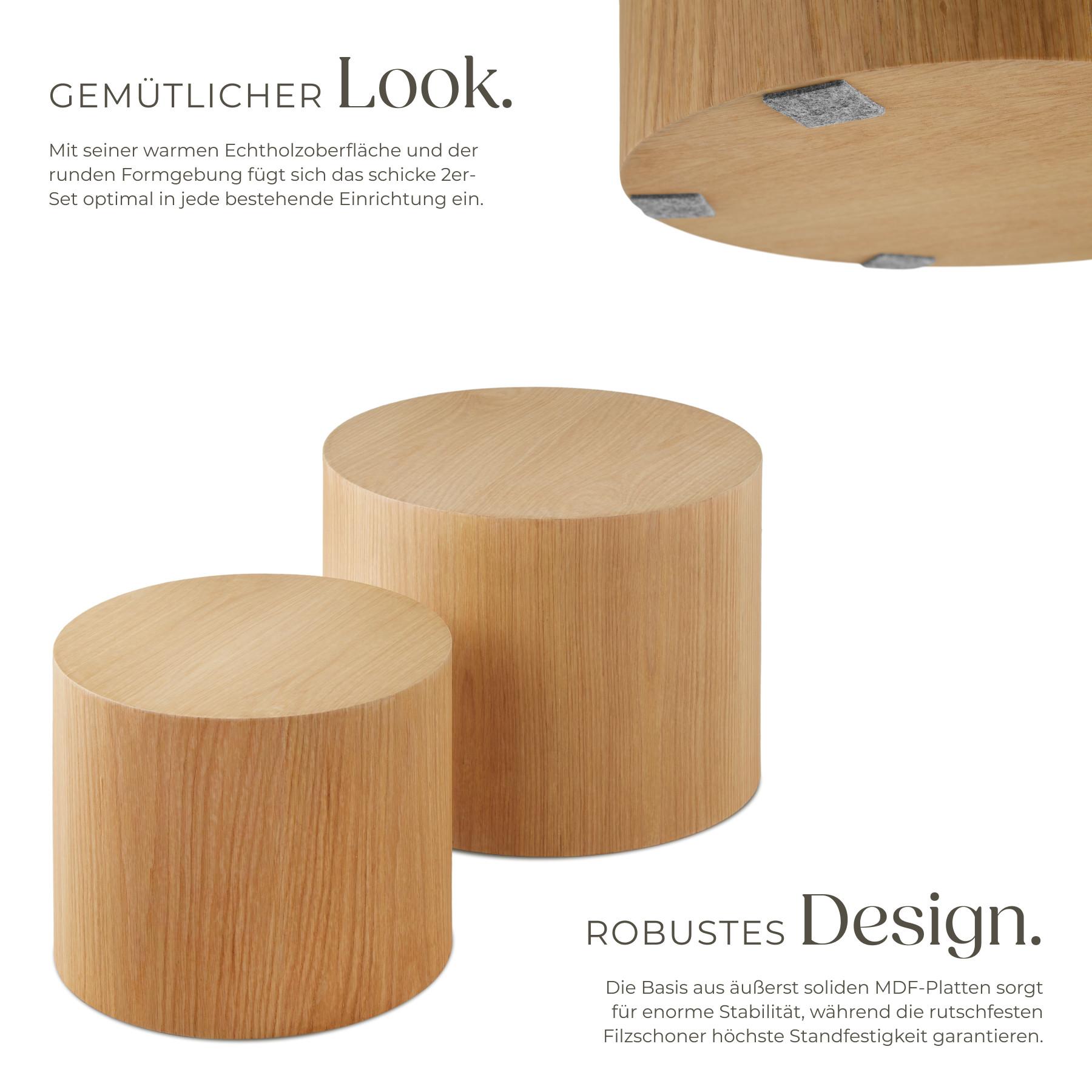 Tectake 2er Set Couchtische Danny rund Eichefurnier  