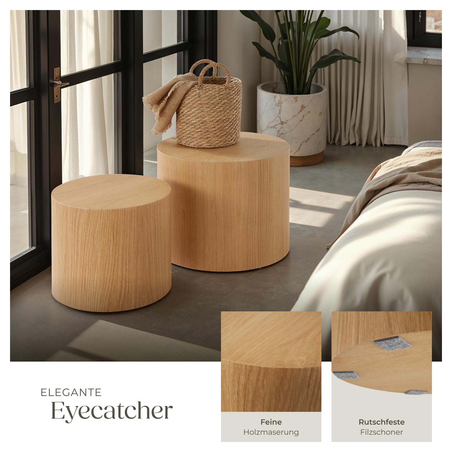 Tectake 2er Set Couchtische Danny rund Eichefurnier  