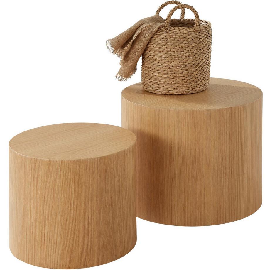 Tectake 2er Set Couchtische Danny rund Eichefurnier  