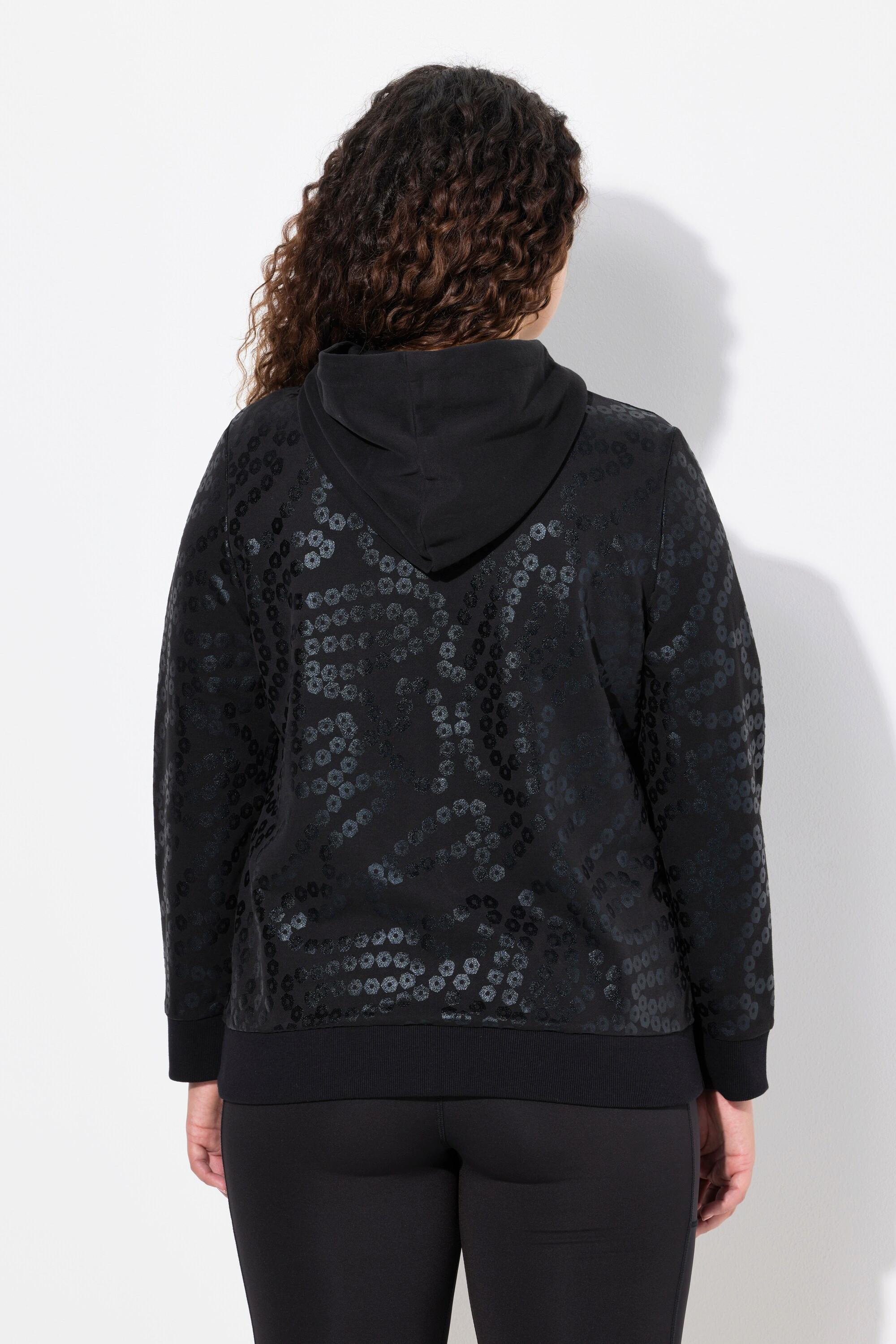 Ulla Popken  Sweat-shirt à capuche et manches longues, avec imprimé à paillettes et poche kangourou 