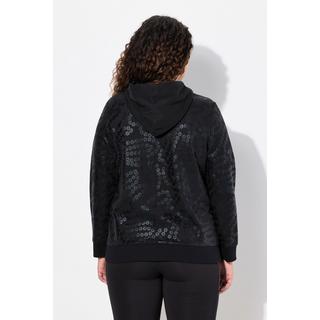 Ulla Popken  Sweat-shirt à capuche et manches longues, avec imprimé à paillettes et poche kangourou 