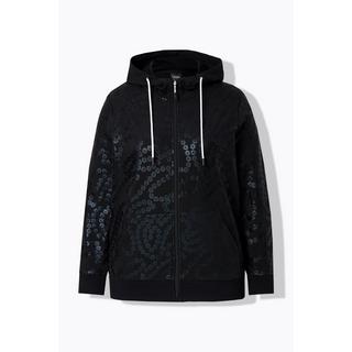 Ulla Popken  Sweat-shirt à capuche et manches longues, avec imprimé à paillettes et poche kangourou 