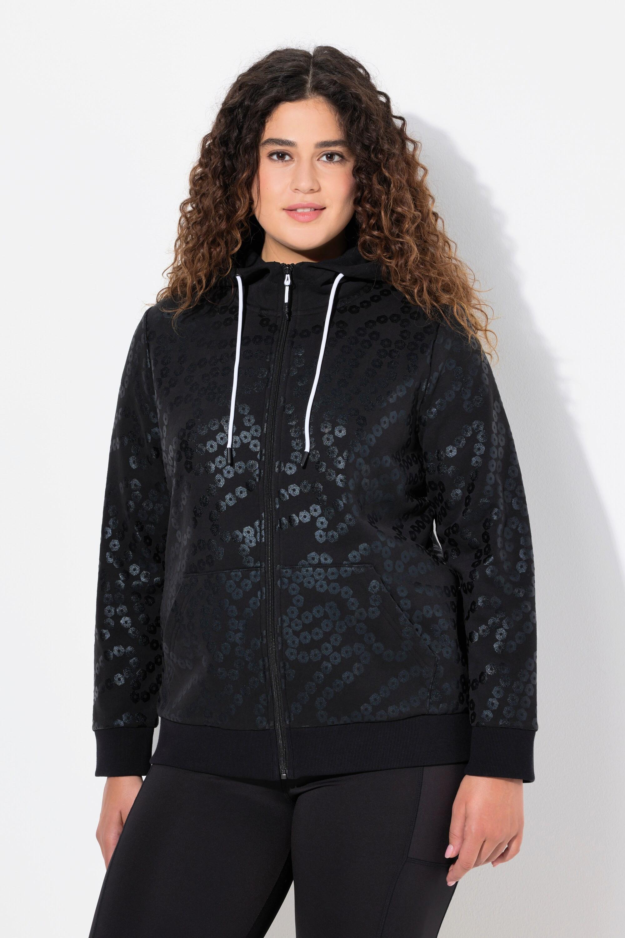 Ulla Popken  Hoodie, Pailletten-Druck, Kängurutasche, Langarm 