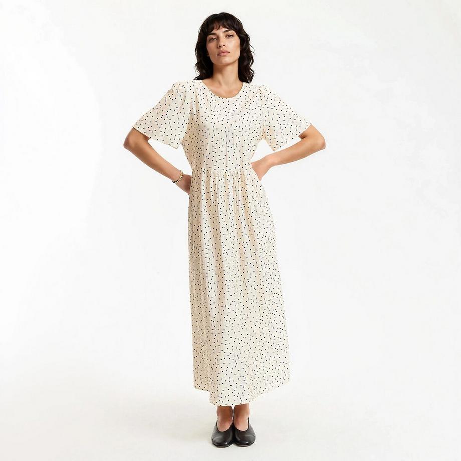La Redoute Collections Robe Longue à Pois Col Rond Manches Courtes  
