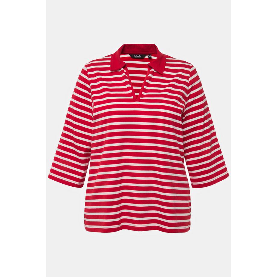 Ulla Popken Ringel V-Ausschnitt 3/4 Arm Poloshirt  