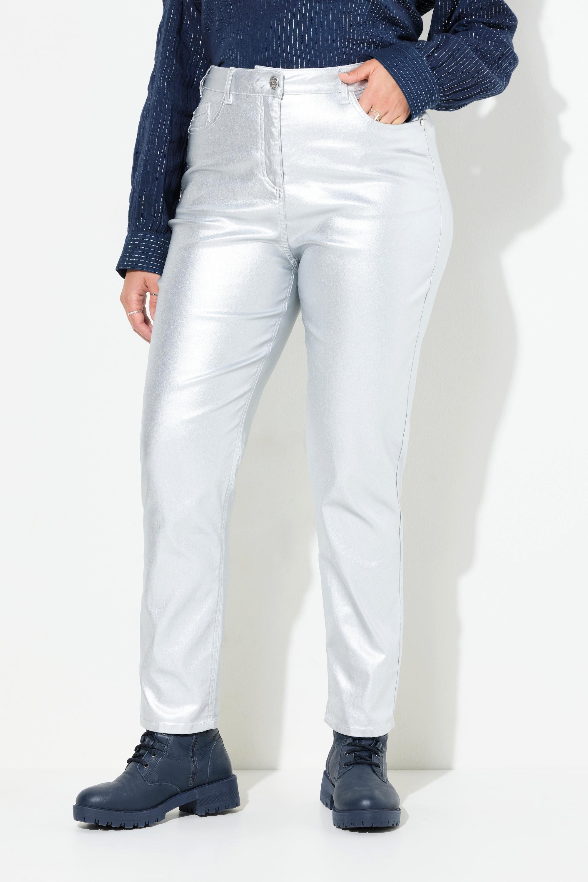 Ulla Popken  Mom-Jeans, Silber-Coating, Komfortbund, 5-Pocket-Hose 