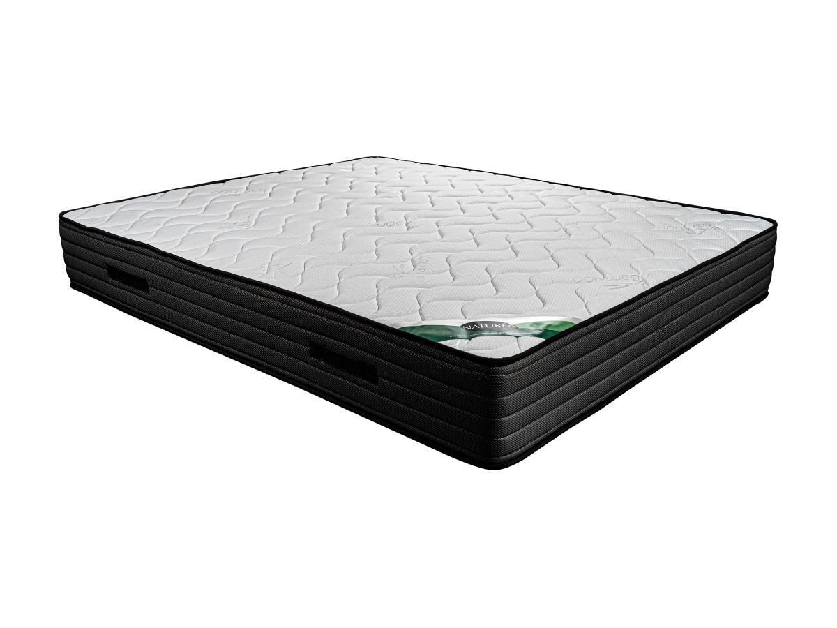 Vente-unique Set aus Bettgestell mit Bettkasten + Schaumstoffmatratze - 140 x 190 cm - Bambusbezug - Stärke 25 cm - Holzfarben hell - BERENDI von NATUREA  