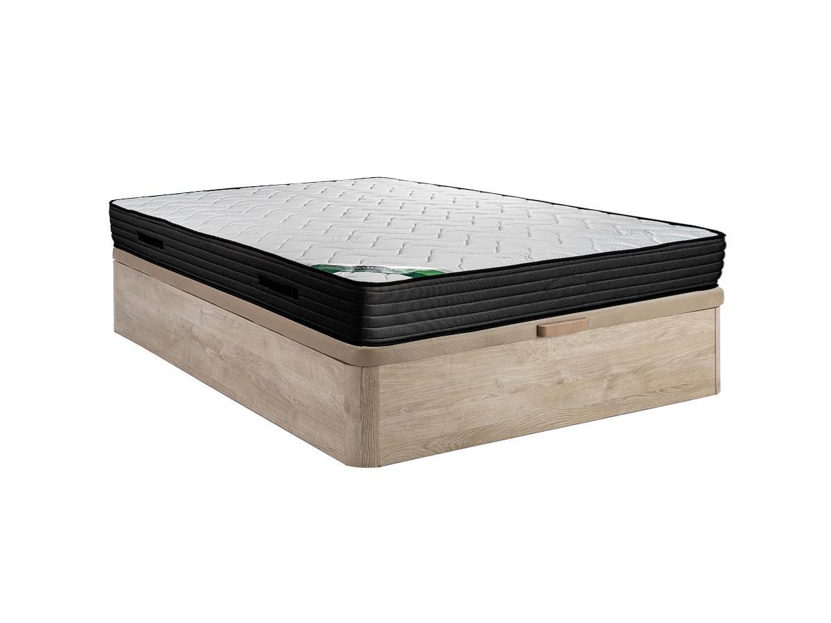 Vente-unique Ensemble 140 x 190 cm sommier coffre naturel clair + matelas mousse et coutil bambou ép.25cm - BERENDI de NATUREA  