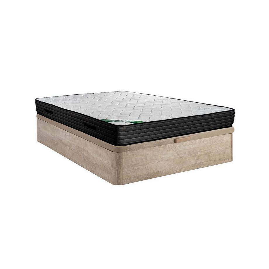 Ensemble 140 x 190 cm sommier coffre naturel clair + matelas mousse et coutil bambou ép.25cm - BERENDI de NATUREA