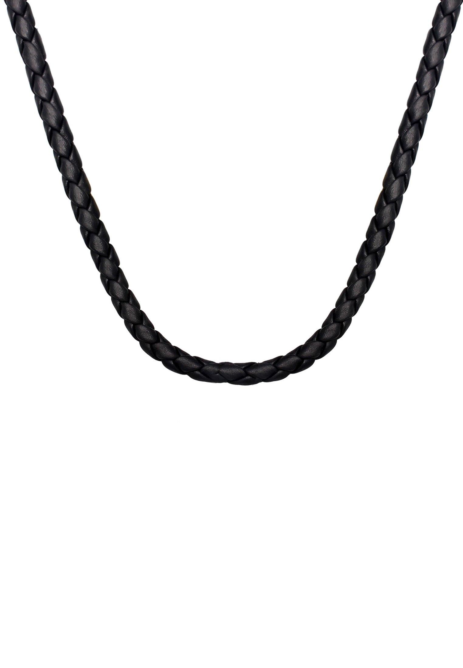 Kuzzoi  Collier Hommes Cuir Véritable Tressé De Base Noir 