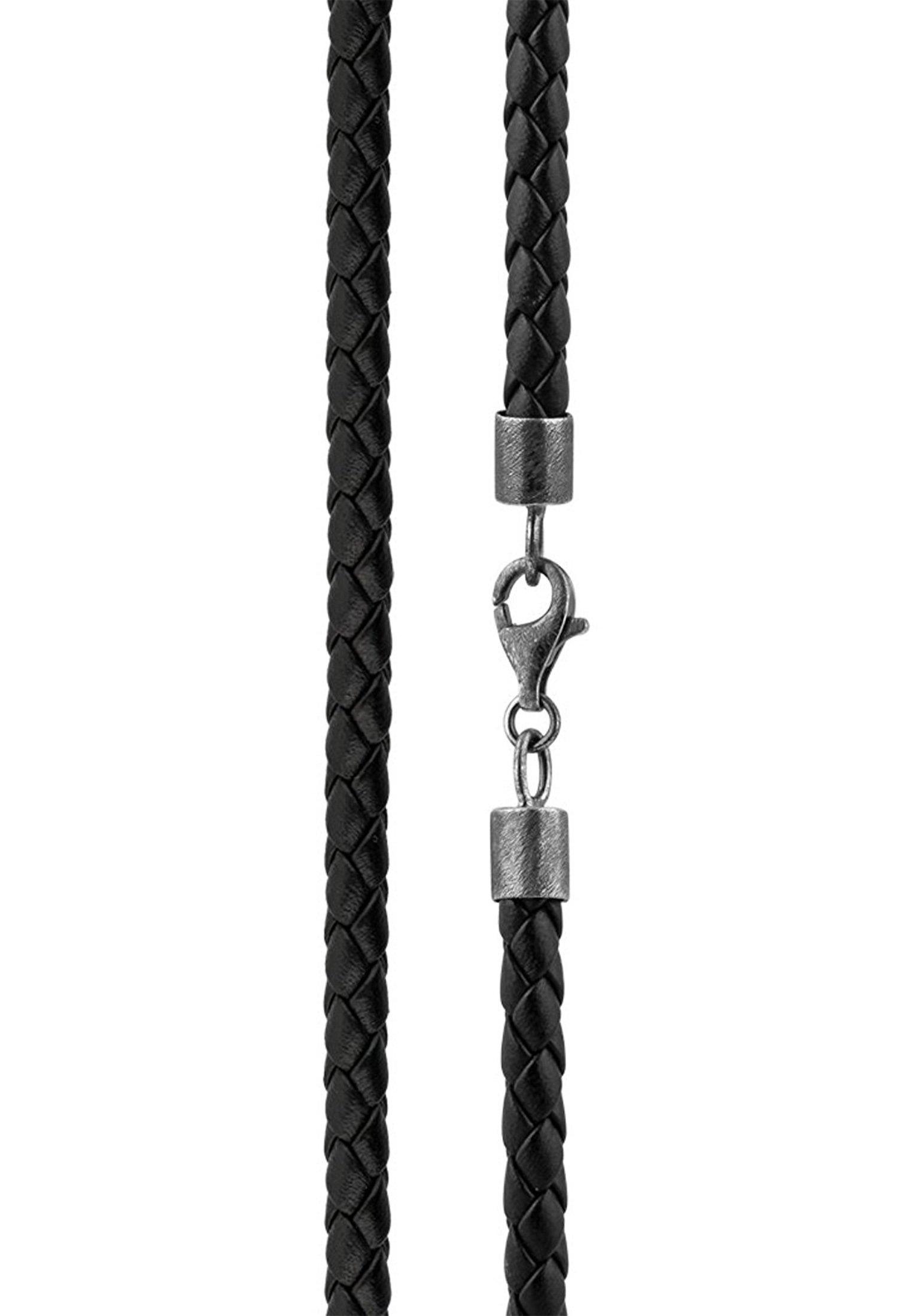 Kuzzoi  Collier Hommes Cuir Véritable Tressé De Base Noir 