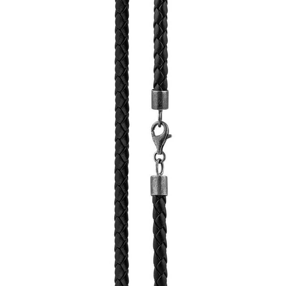 Kuzzoi  Collier Hommes Cuir Véritable Tressé De Base Noir 