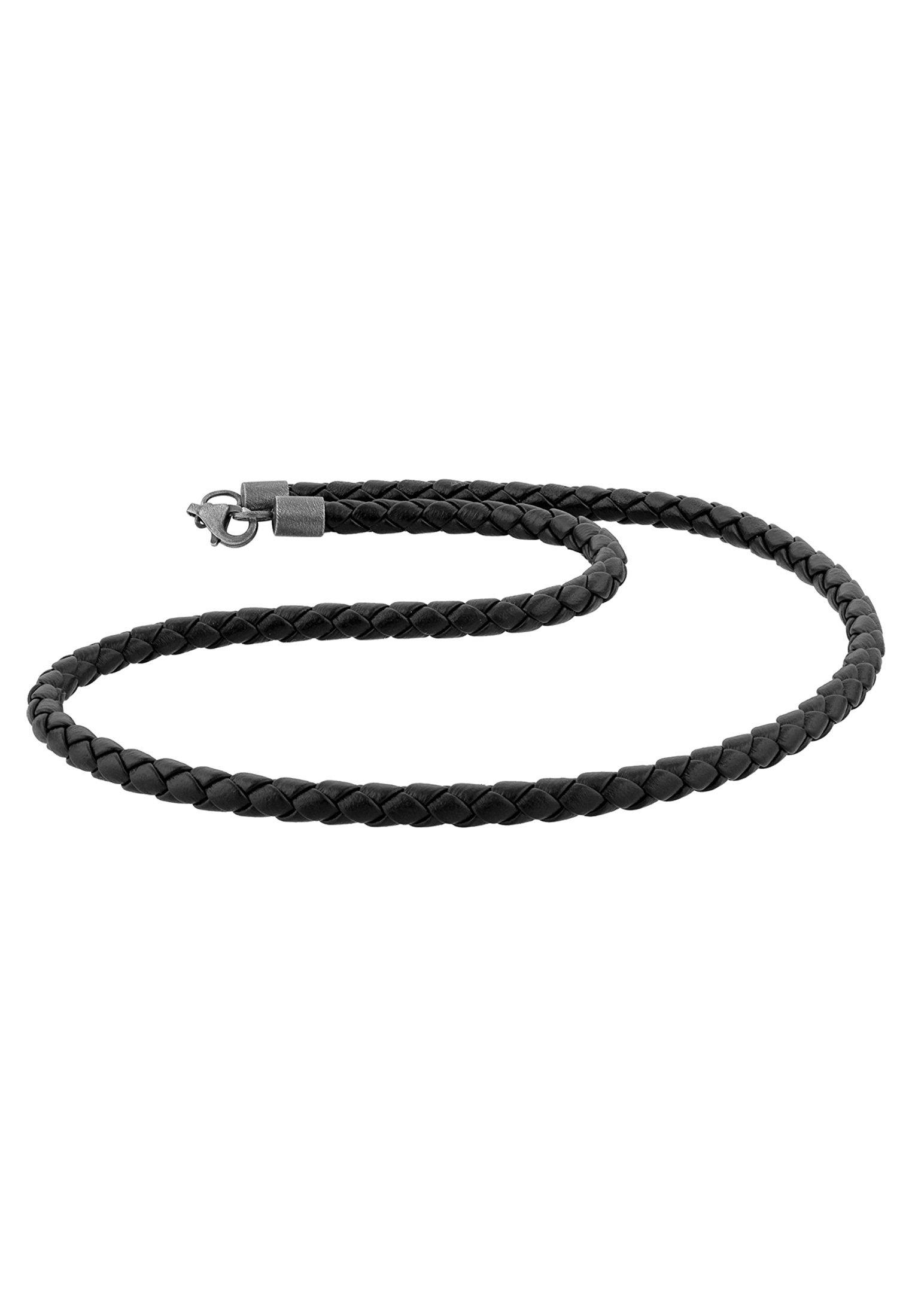 Kuzzoi  Collier Hommes Cuir Véritable Tressé De Base Noir 