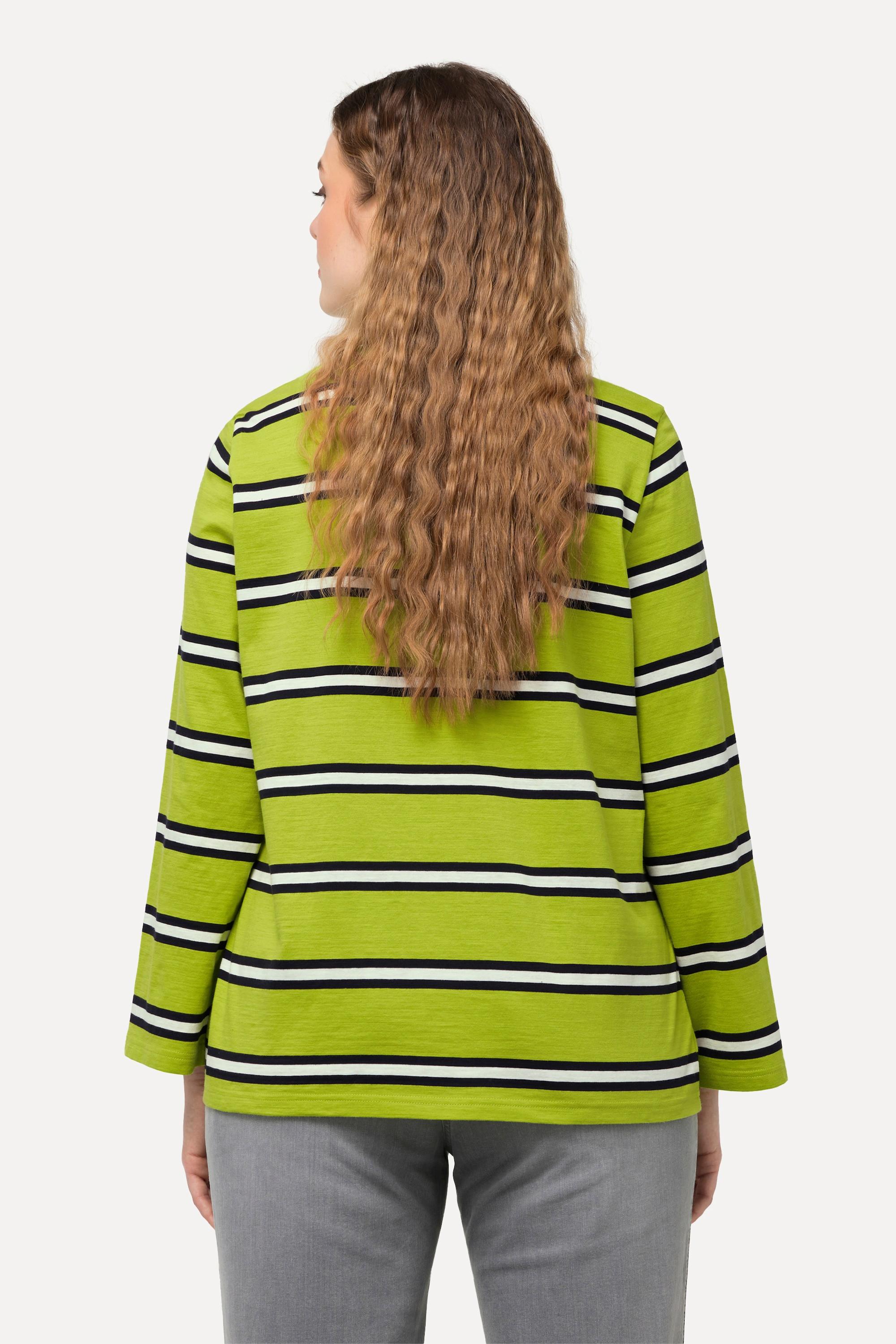 Ulla Popken Maglia a righe maniche lunghe scollo rotondo con laccetto nell'orlo  