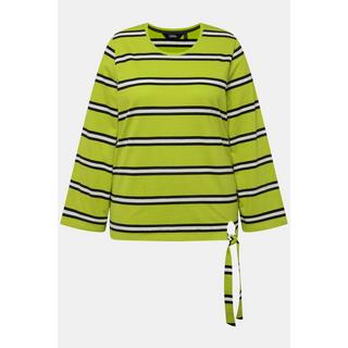 Ulla Popken Maglia a righe maniche lunghe scollo rotondo con laccetto nell'orlo  